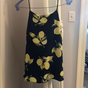 Navy blue flowy tan with lemons